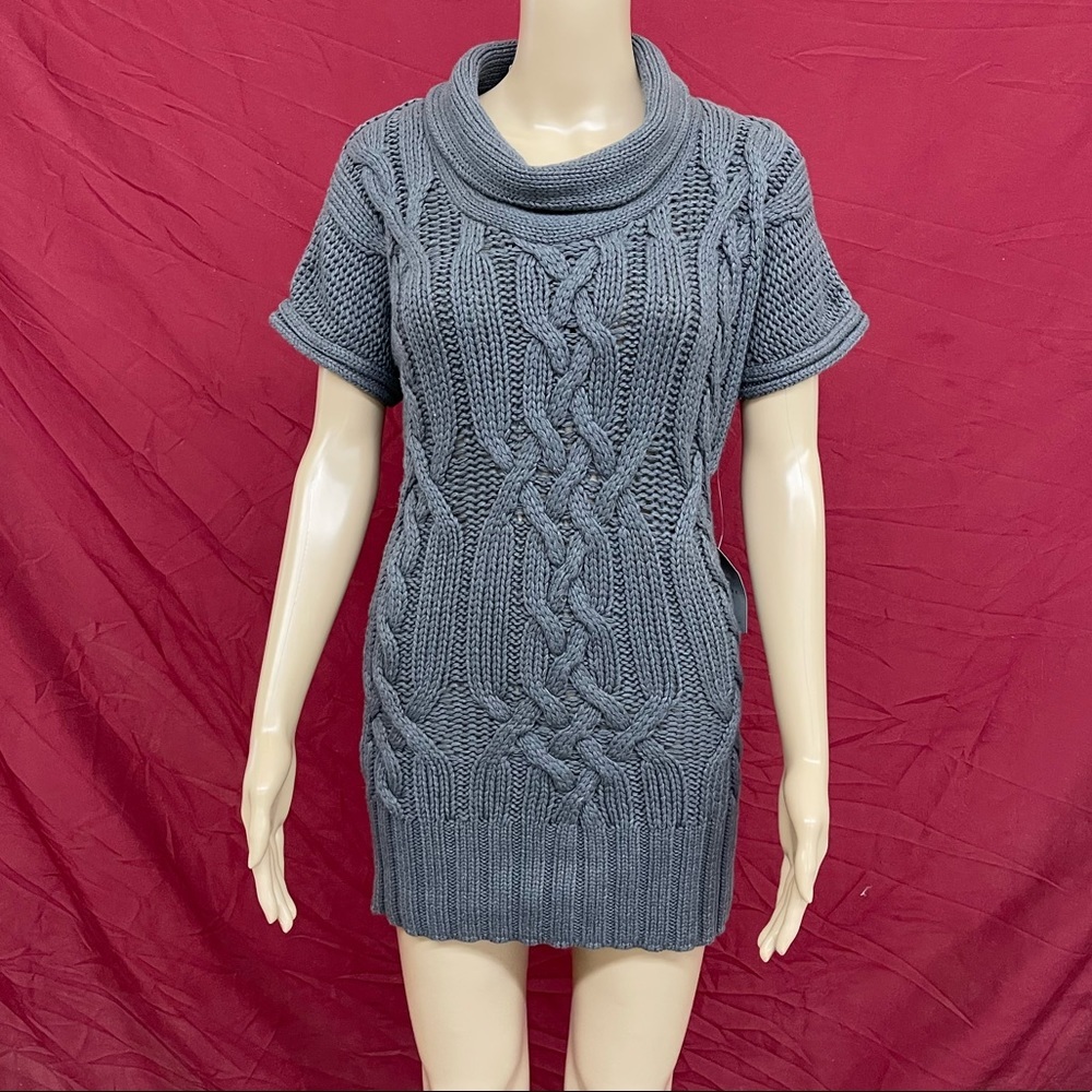 New York Laundry Cowl Neck Cable Knit Cap Sleeve Tunic Size Medium